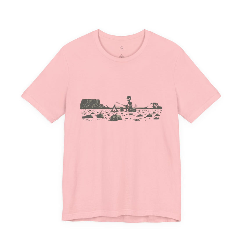 Alien Spaceship Campfire Illustration, Minimalist Landscape