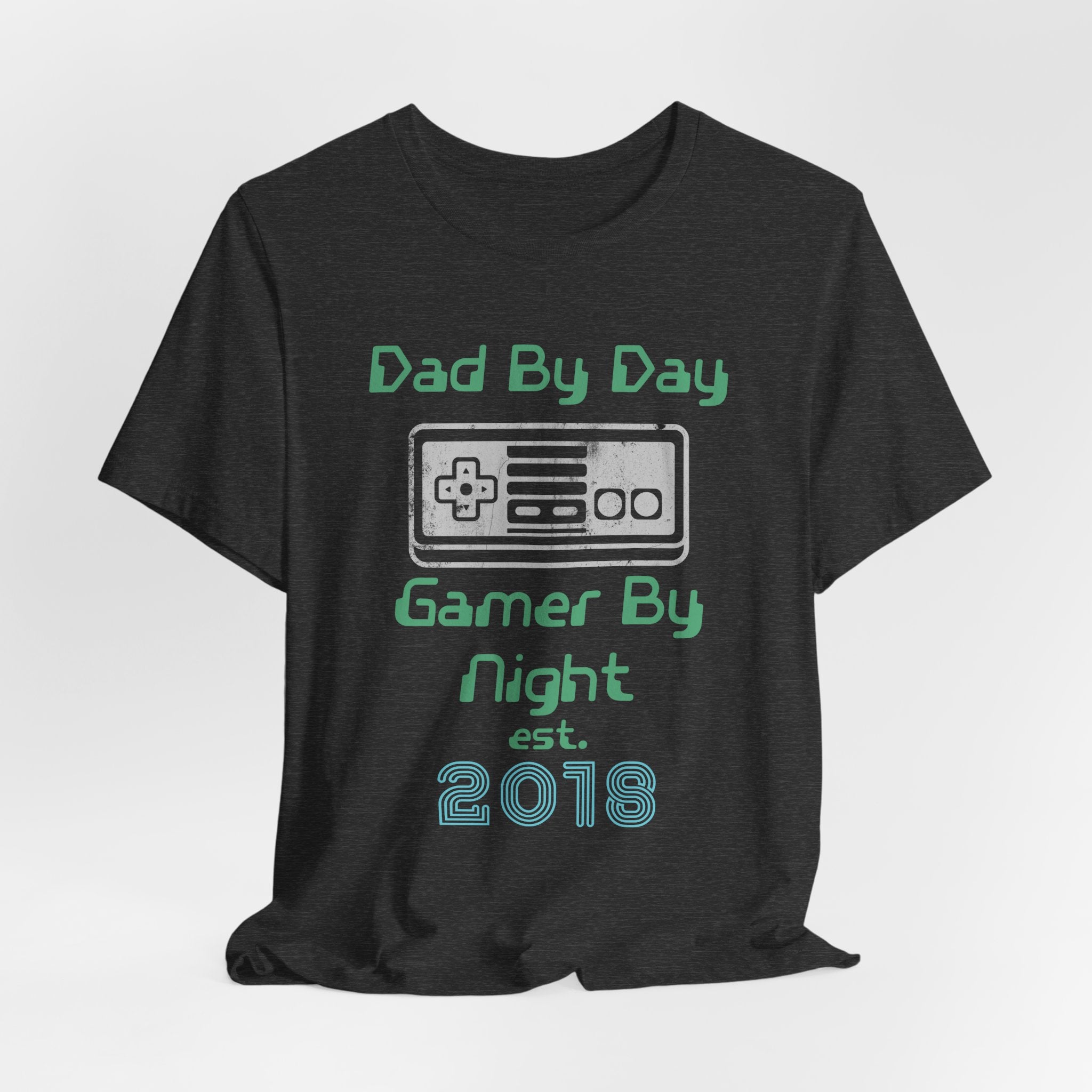 Personalized Dad By Day Gamer By Night T-Shirt — Established 2018 Retro Controller Tee