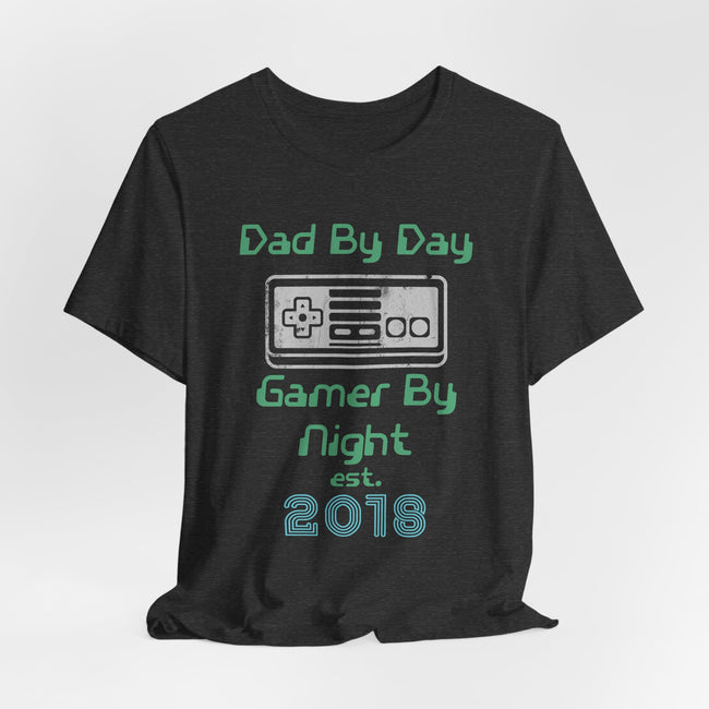 Personalized Dad By Day Gamer By Night T-Shirt — Established 2018 Retro Controller Tee