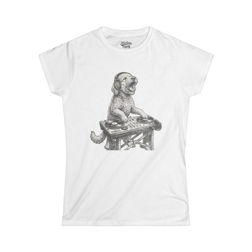 DJ Doodle Dog Women's Tee — Cute Turntable Graphic