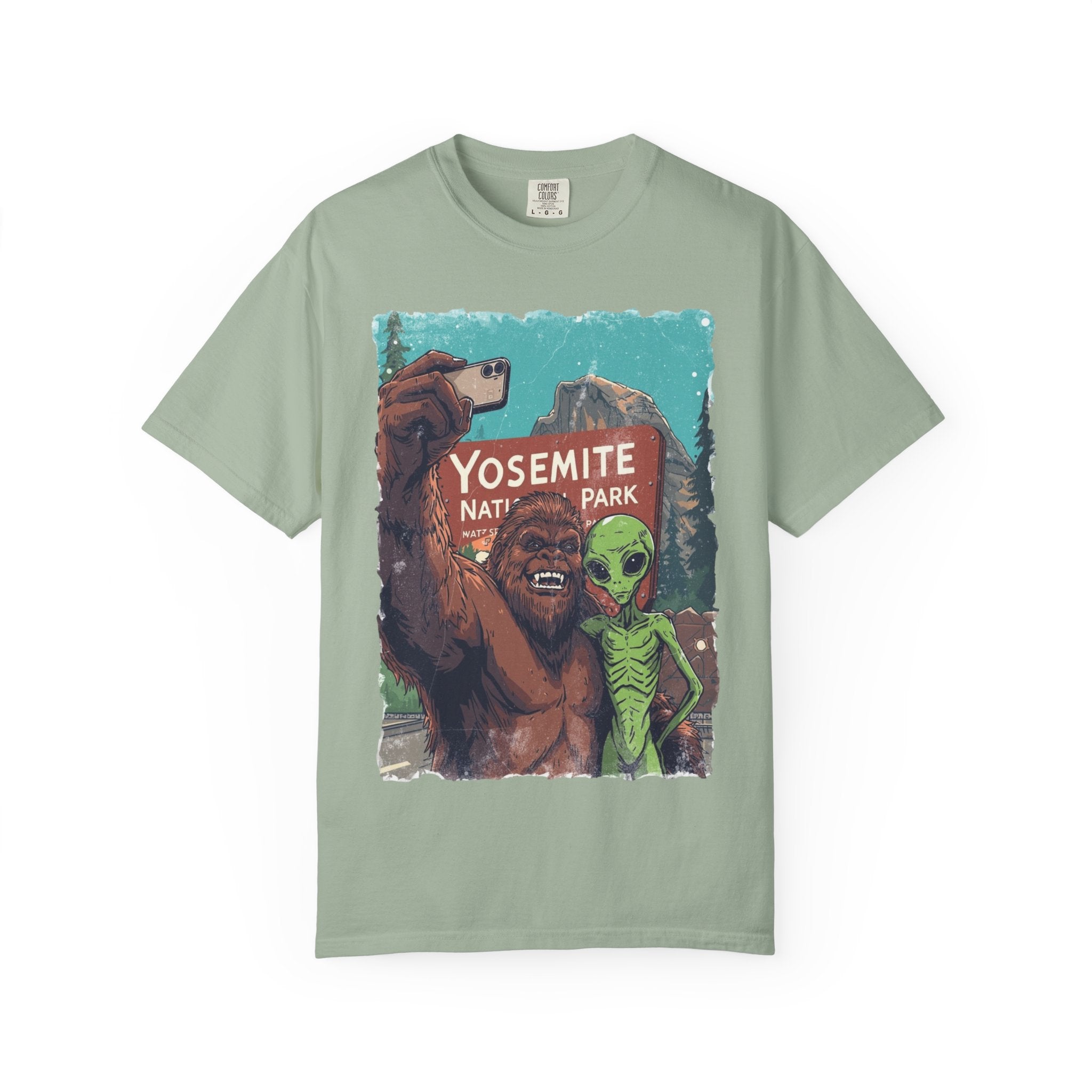 Alien & Bigfoot Yosemite T-Shirt — Camping Adventure Graphic Tee