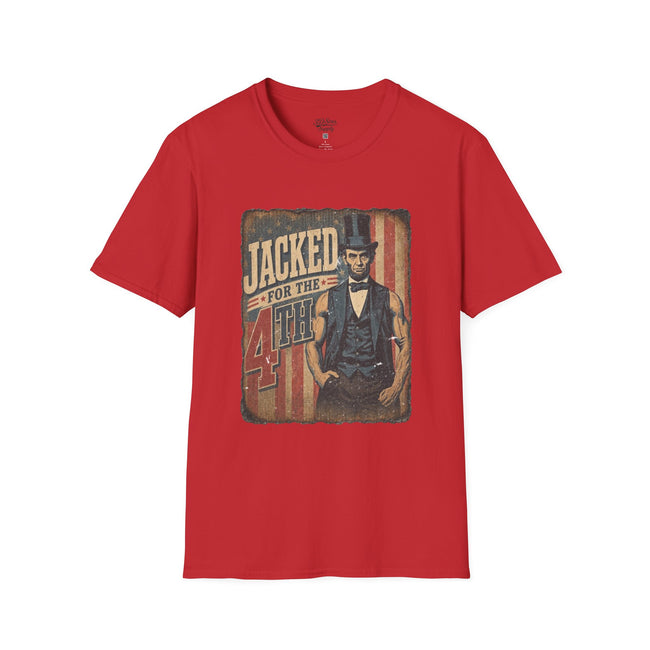 Jacked for July 4th T-Shirt | Patriotic Buff Abraham Lincoln Flag Design