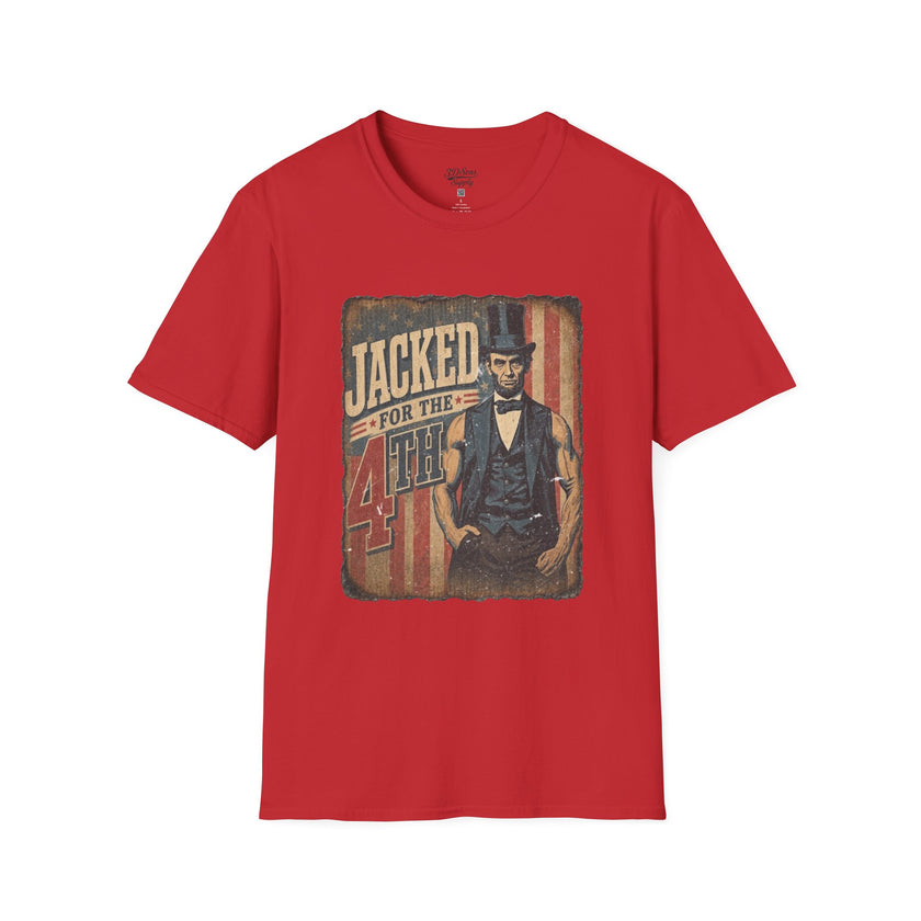 Jacked for July 4th T-Shirt | Patriotic Buff Abraham Lincoln Flag Design