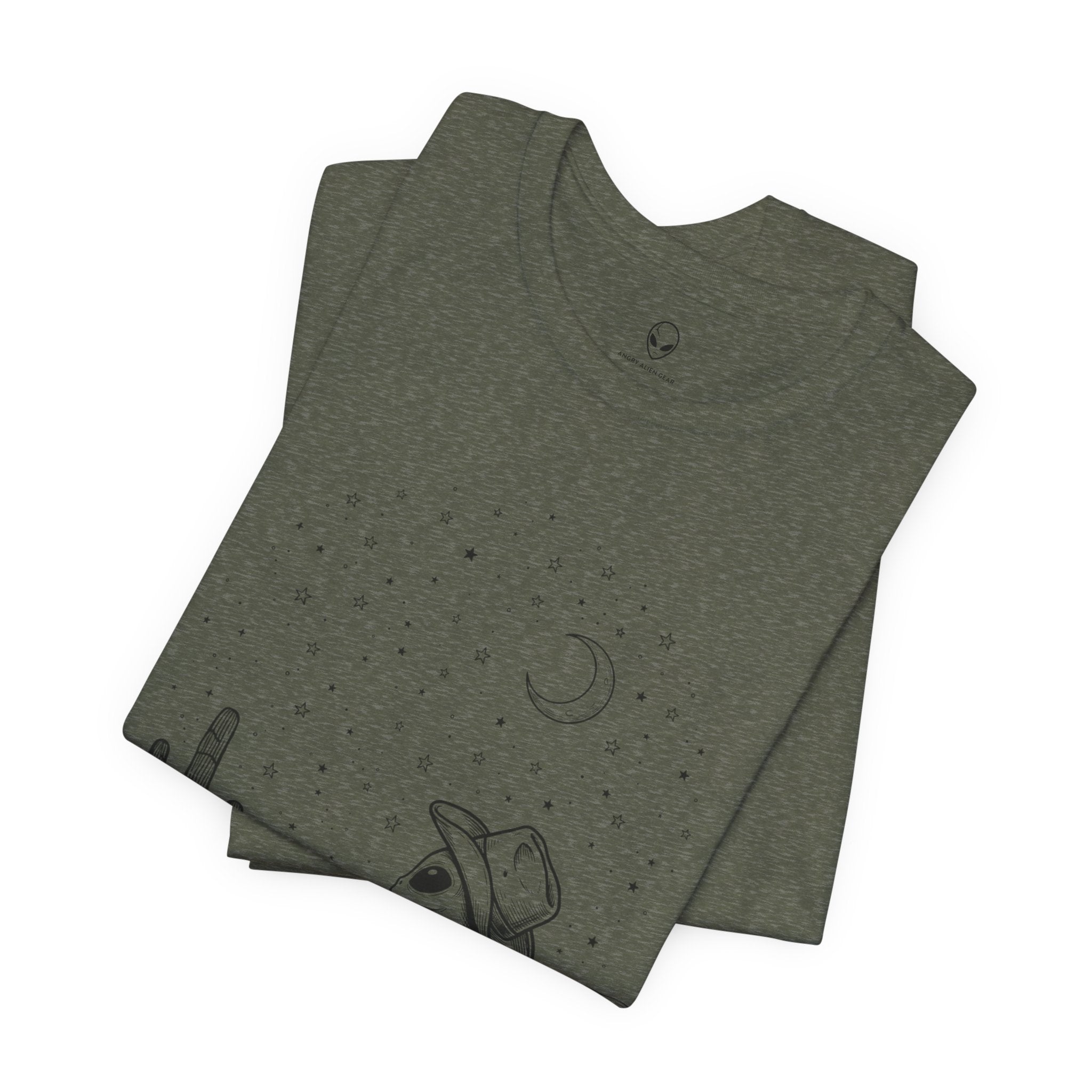 Alien Cowboy Sitting in Desert Tee | Night Sky Lawn Chair