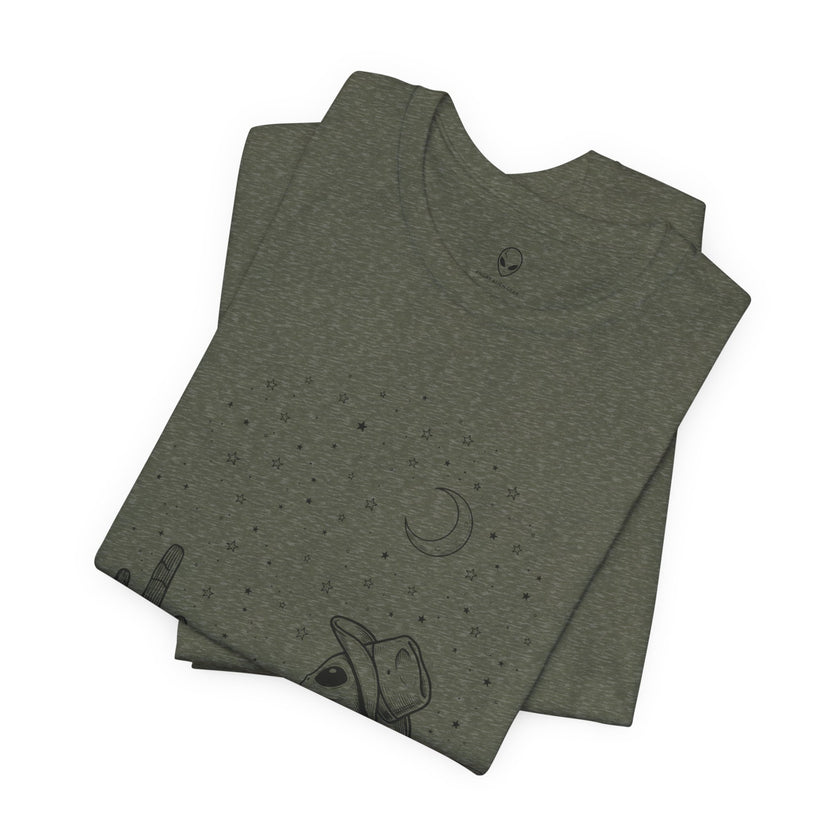 Alien Cowboy Sitting in Desert Tee | Night Sky Lawn Chair