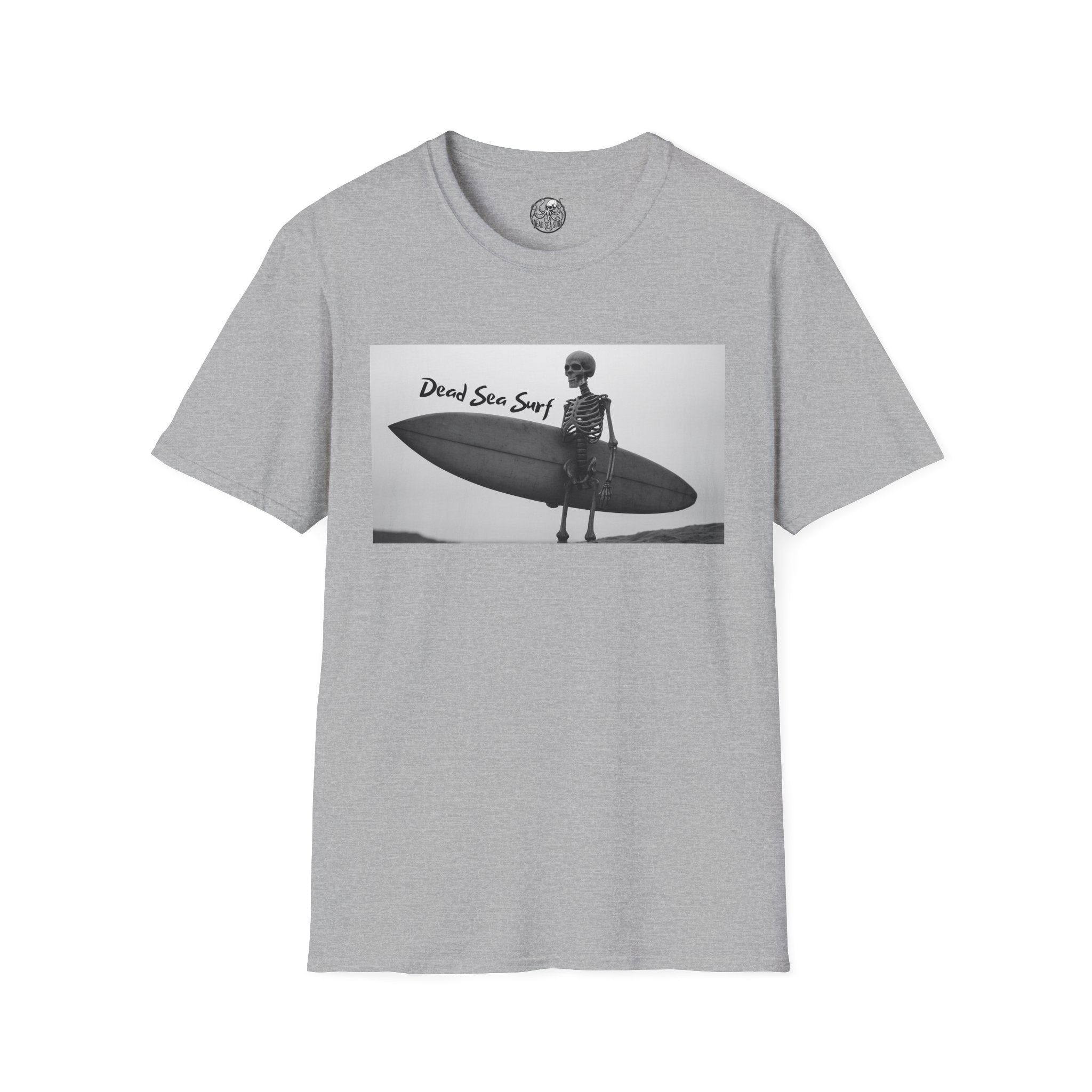 Skeleton Surfer Tee | Retro Black & White Surfing Graphic Shirt – 3D Sons Supply Co