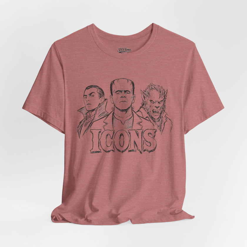 Icons Classic Monsters Tee — Dracula, Frankenstein & Werewolf Graphic T-Shirt