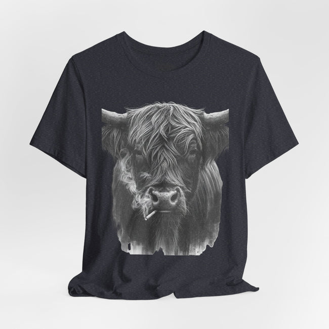 Highland Cow Smoking Tee — Vintage Highland Cattle Graphic T-Shirt