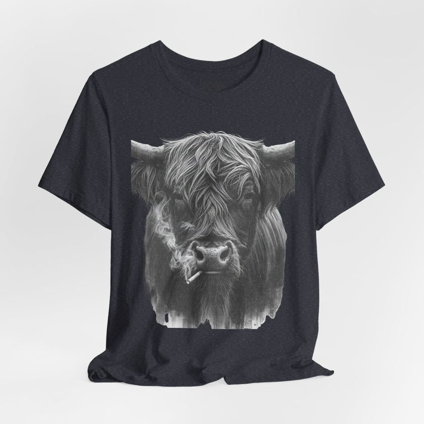 Highland Cow Smoking Tee — Vintage Highland Cattle Graphic T-Shirt