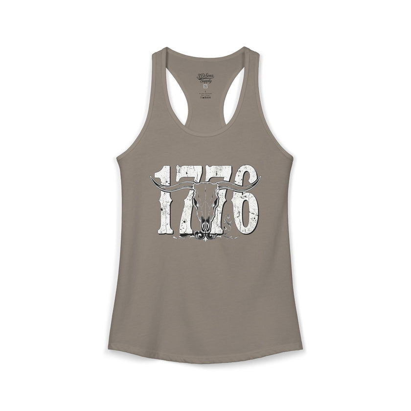 1776 Longhorn Skull Women's Racerback Tank