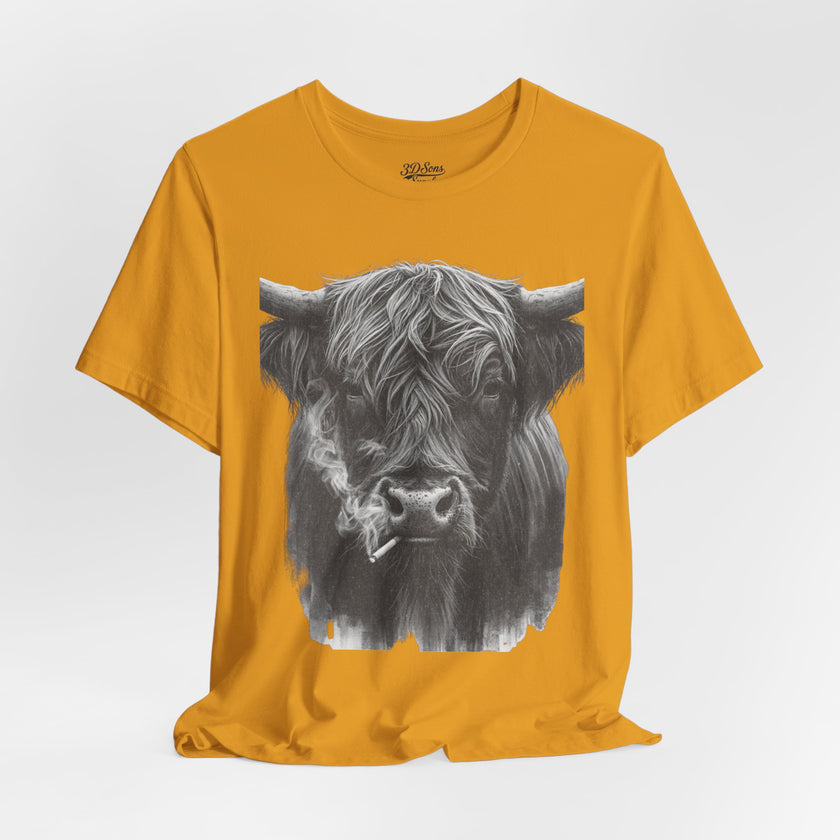 Highland Cow Smoking Tee — Vintage Highland Cattle Graphic T-Shirt