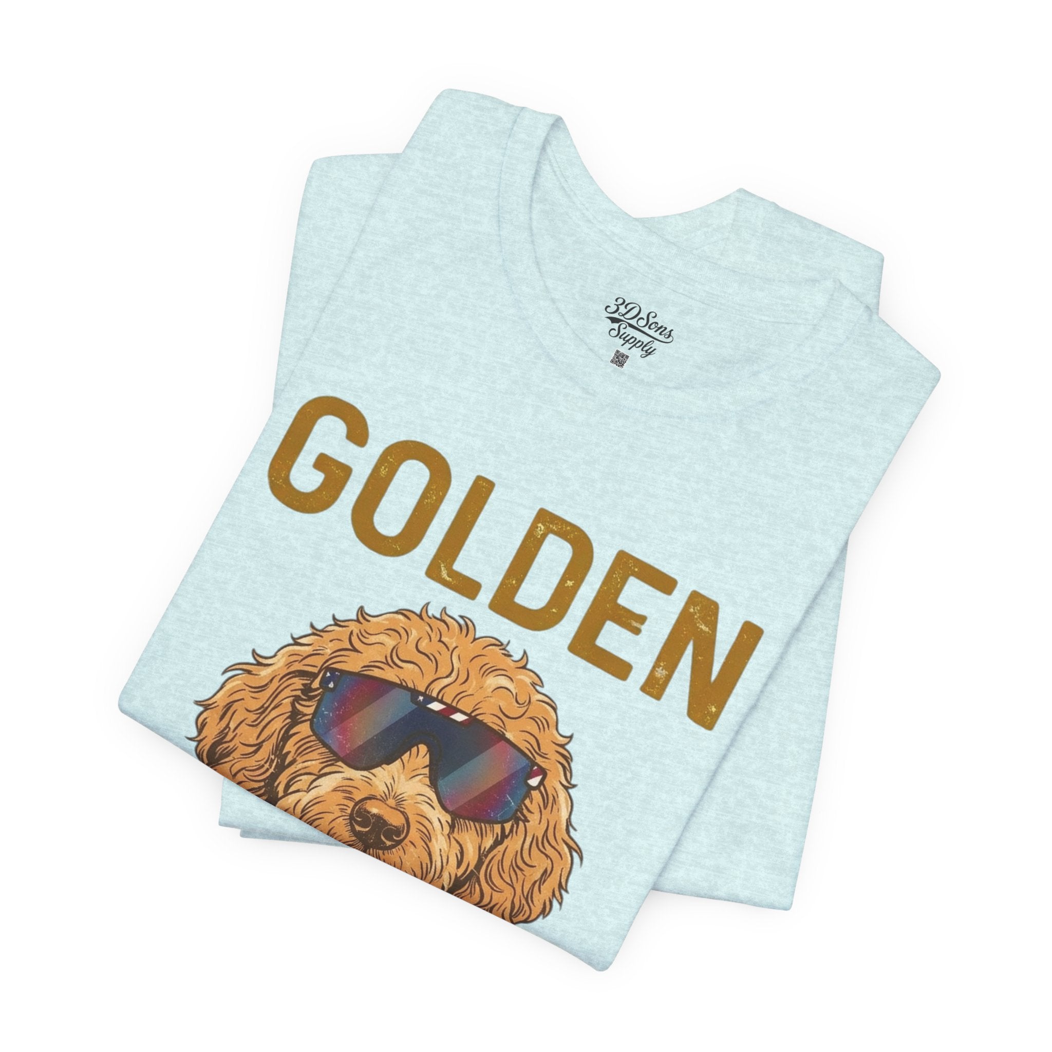 Golden Era Dog T-Shirt – American Flag Doodle with Sunglasses