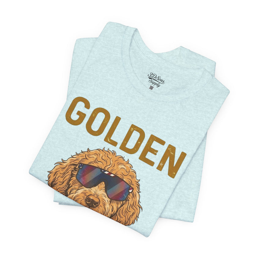 Golden Era Dog T-Shirt – American Flag Doodle with Sunglasses