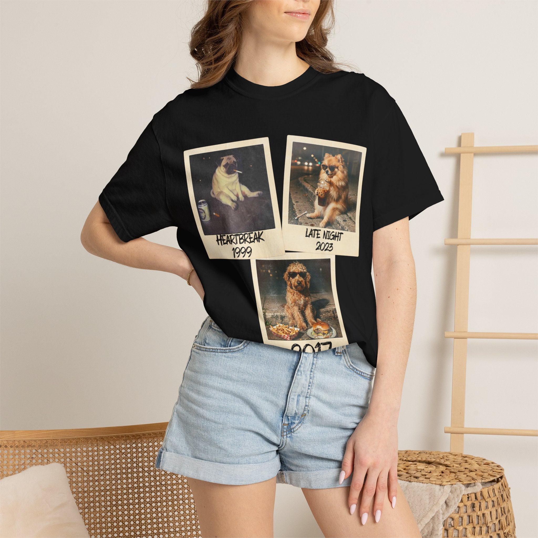 Personalized Polaroid Photo Tee — Custom 3 Image & Text Options