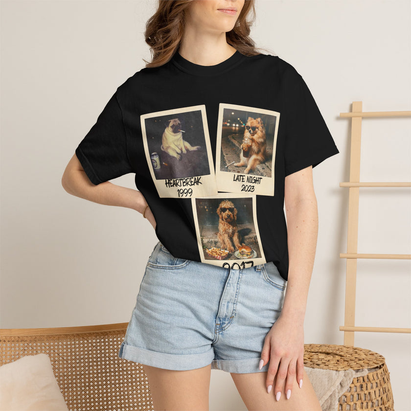 Personalized Polaroid Photo Tee — Custom 3 Image & Text Options