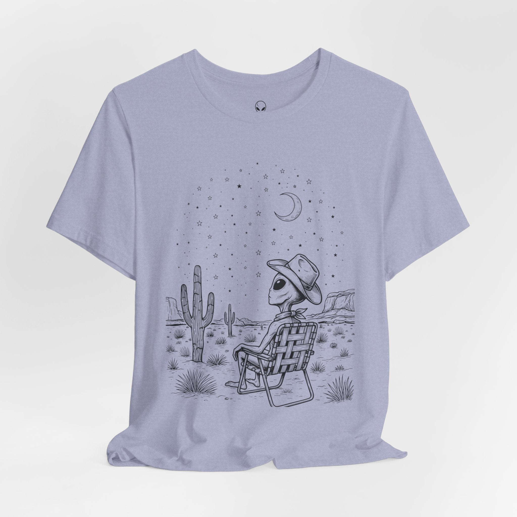 Alien Cowboy Sitting in Desert Tee | Night Sky Lawn Chair