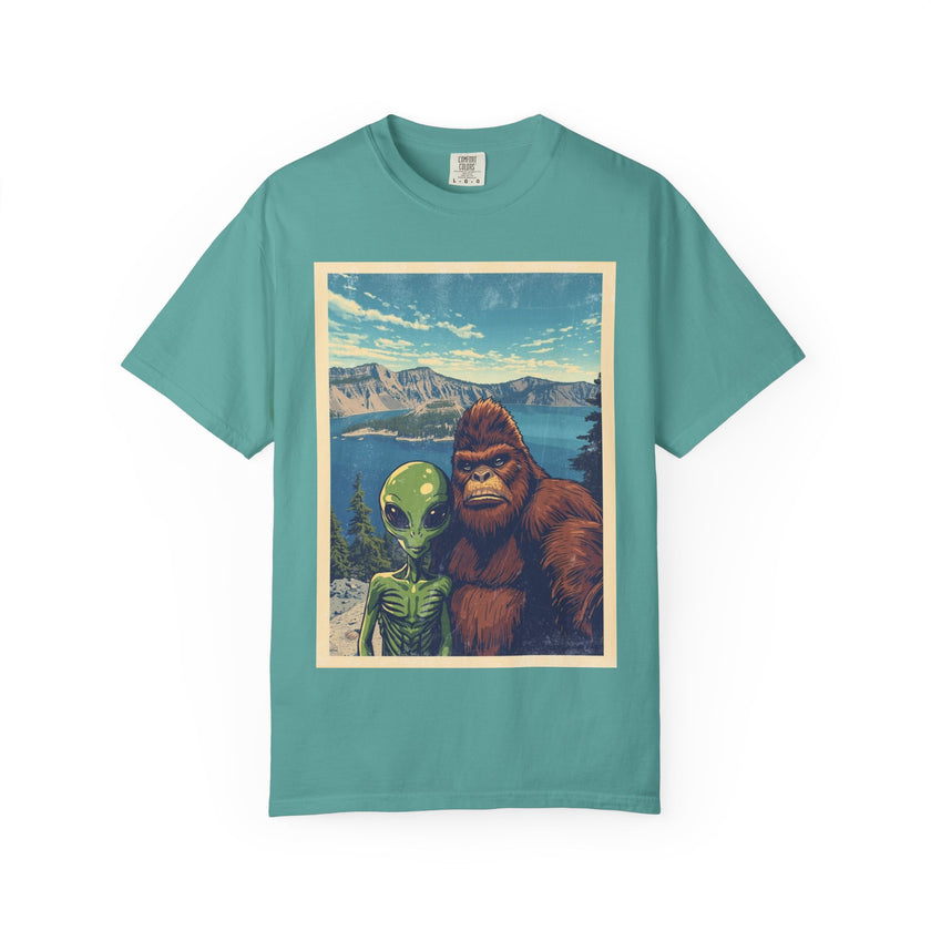 Crater Lake Alien & Bigfoot T-Shirt — National Park Adventure Tee