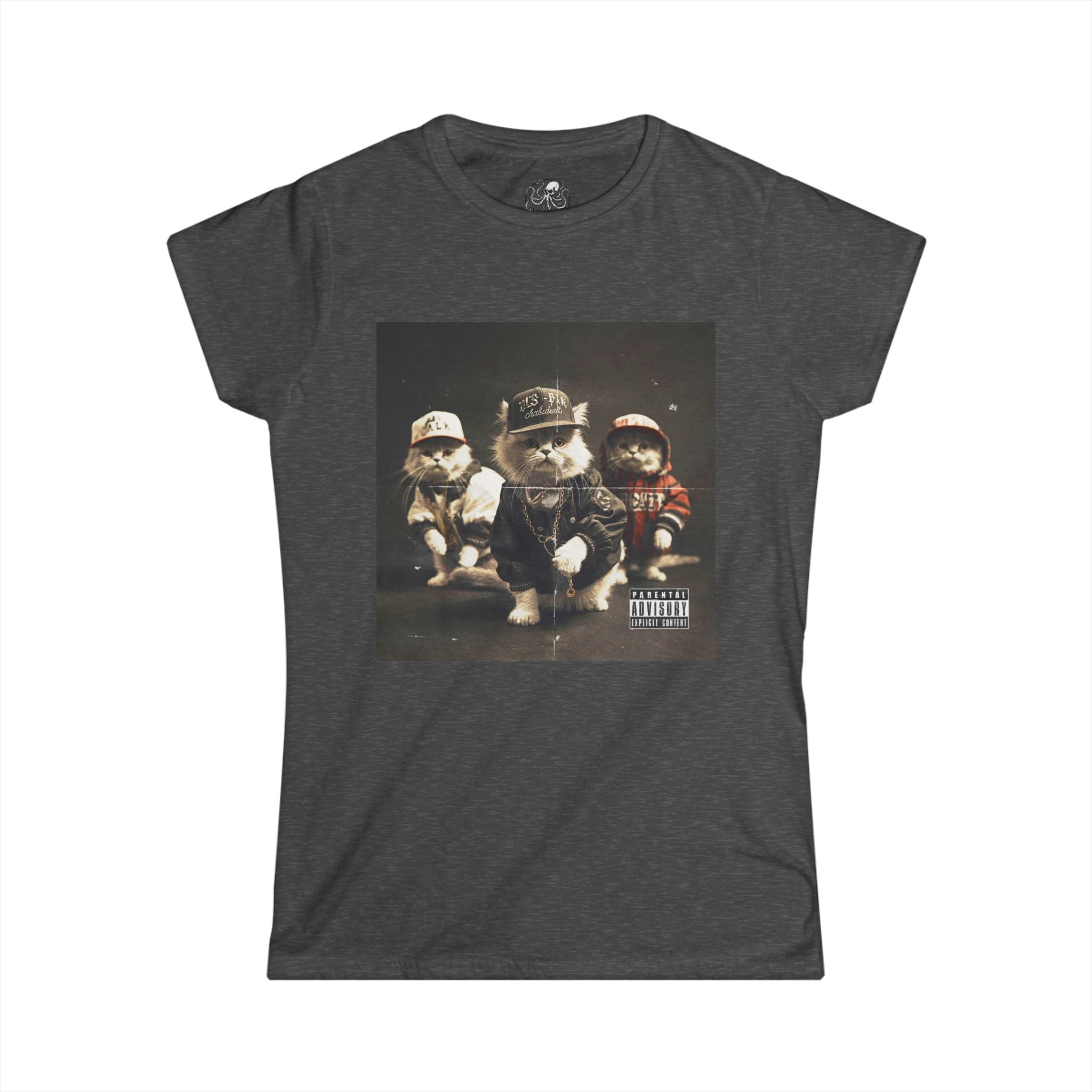 Retro Hip Hop Cats Album Cover T-Shirt, Parental Advisory Sticker Graphic Tee