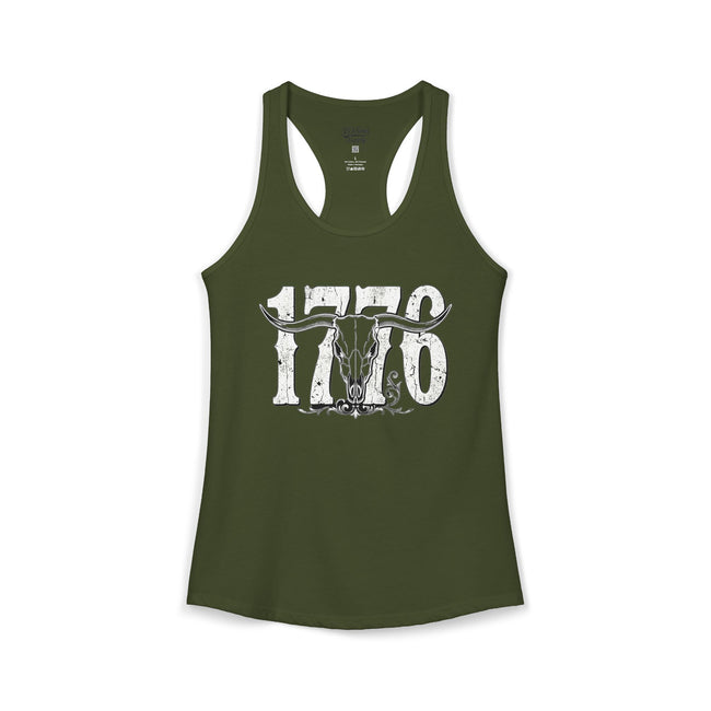 1776 Longhorn Skull Women's Racerback Tank