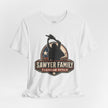 Sawyer Family Chainsaw Repair Graphic Tee — Vintage Horror Movie Logo T-Shirt
