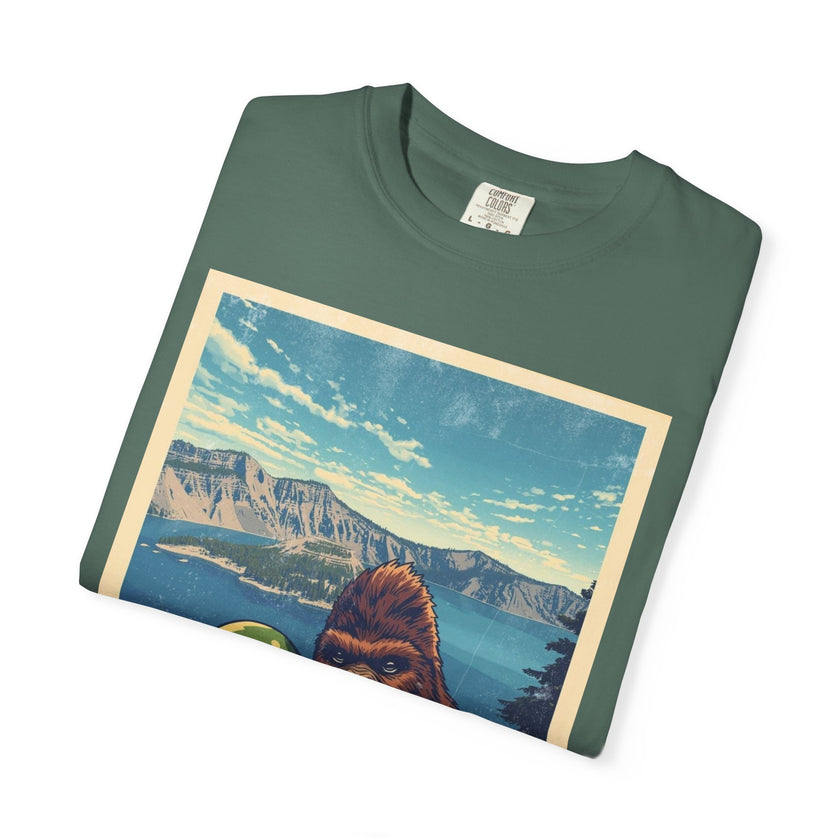 Crater Lake Alien & Bigfoot T-Shirt — National Park Adventure Tee