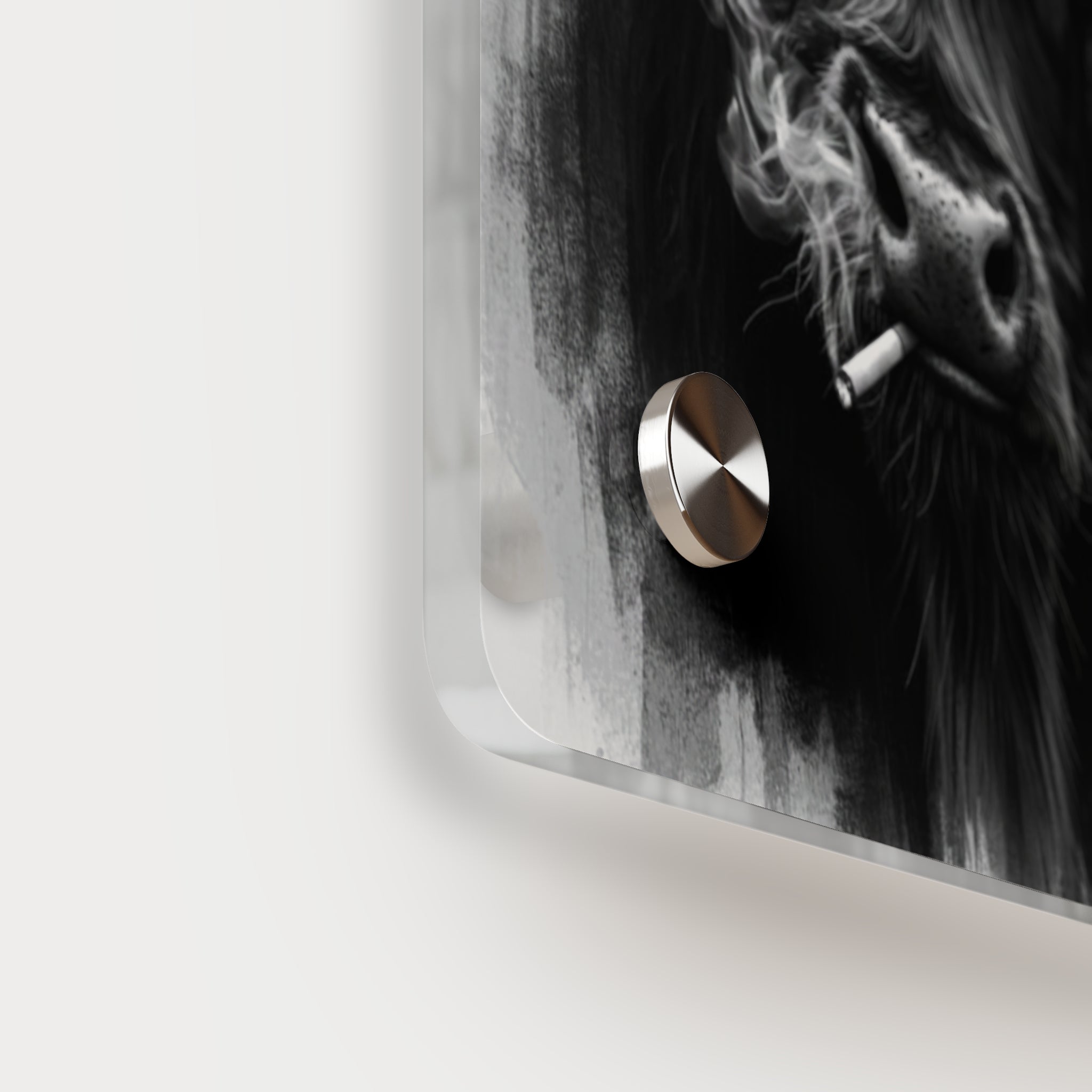 Smoking Highland Cow Acrylic Wall Art Panel | Black White Highland Bull Print
