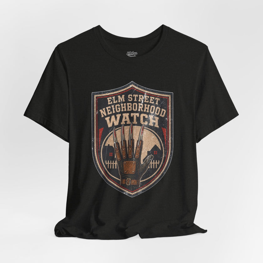 Elm Street Neighborhood Watch Tee – Horror Movie Retro Graphic T-Shirt