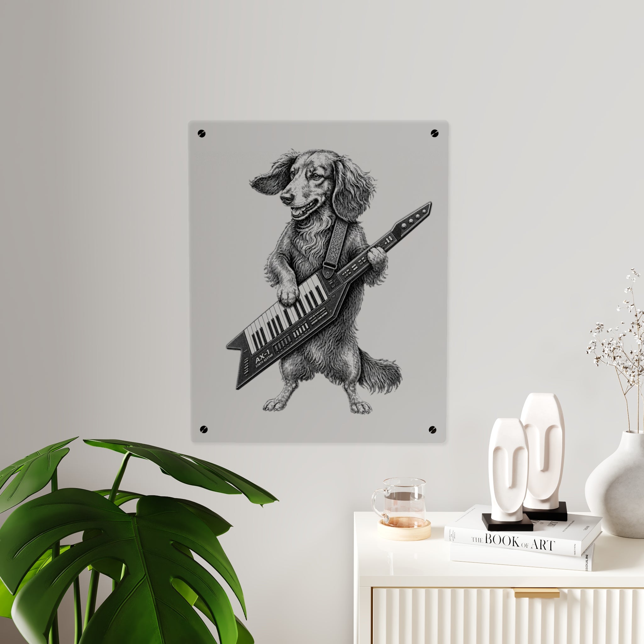 Dachshund Playing Keytar Acrylic Wall Art Panel