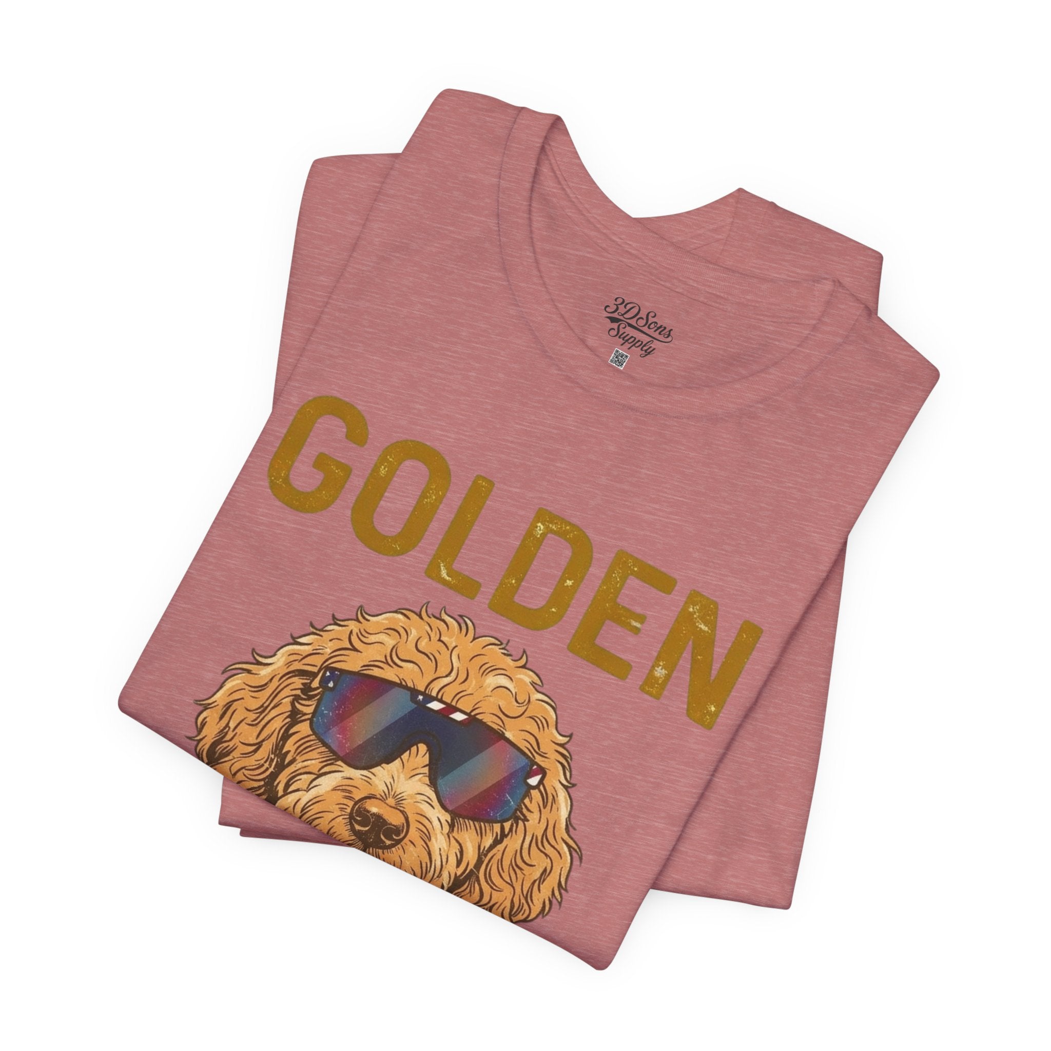 Golden Era Dog T-Shirt – American Flag Doodle with Sunglasses