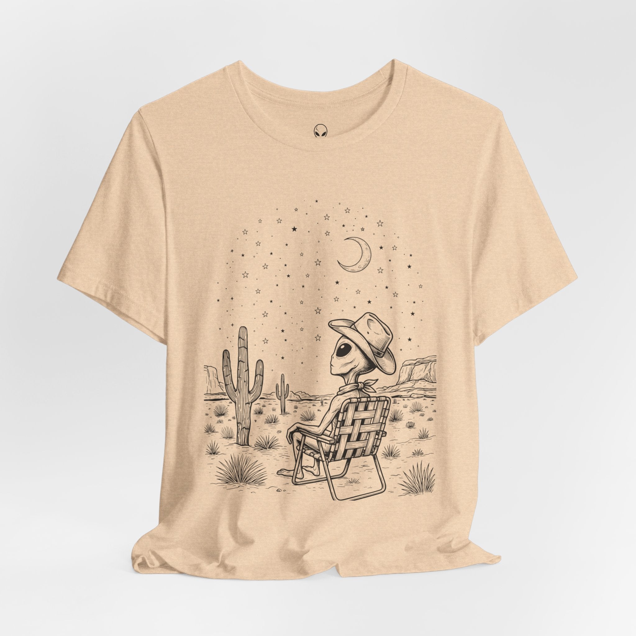 Alien Cowboy Sitting in Desert Tee | Night Sky Lawn Chair