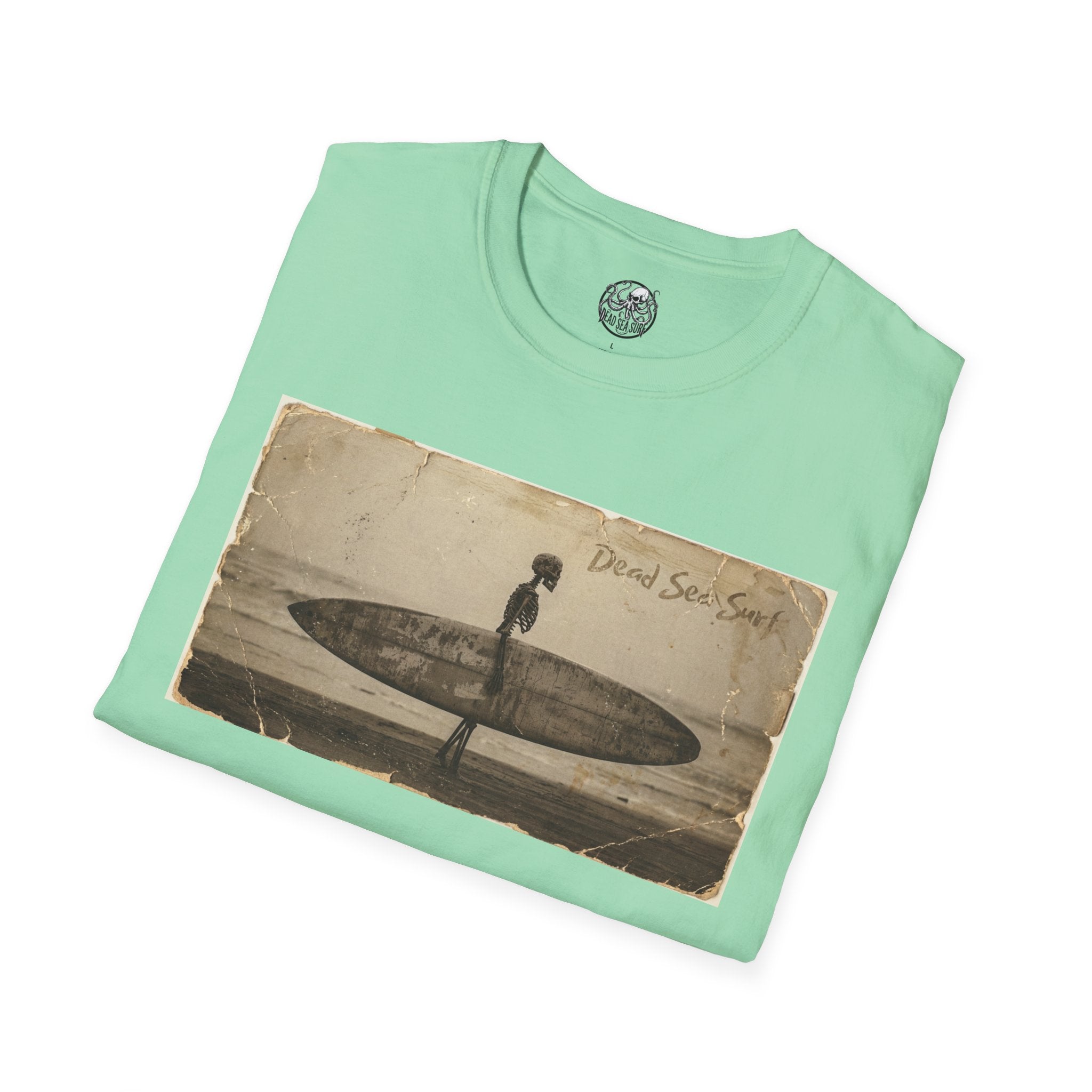 Vintage Skeleton Surfer Photograph T-Shirt | Retro Beach Surf Tee