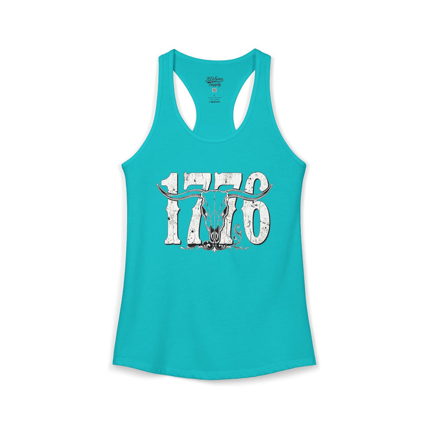 1776 Longhorn Skull Women's Racerback Tank