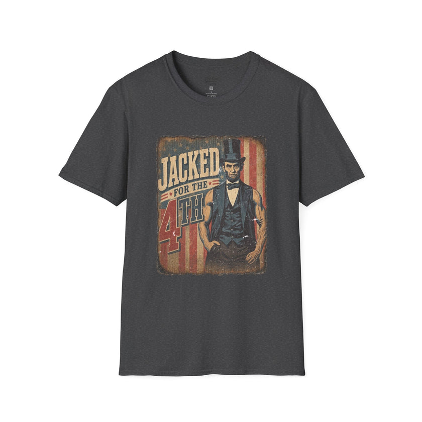 Jacked for July 4th T-Shirt | Patriotic Buff Abraham Lincoln Flag Design