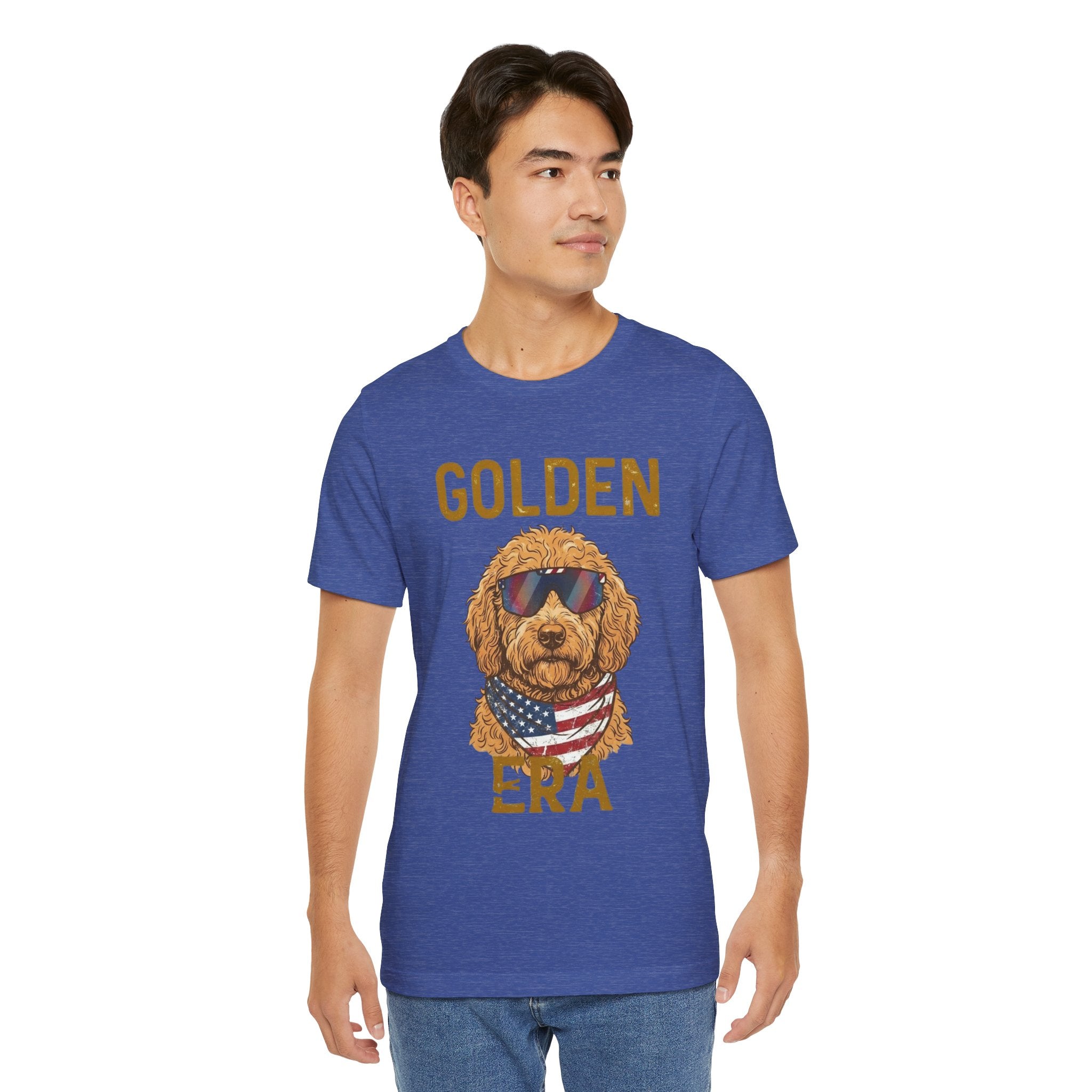 Golden Era Dog T-Shirt – American Flag Doodle with Sunglasses