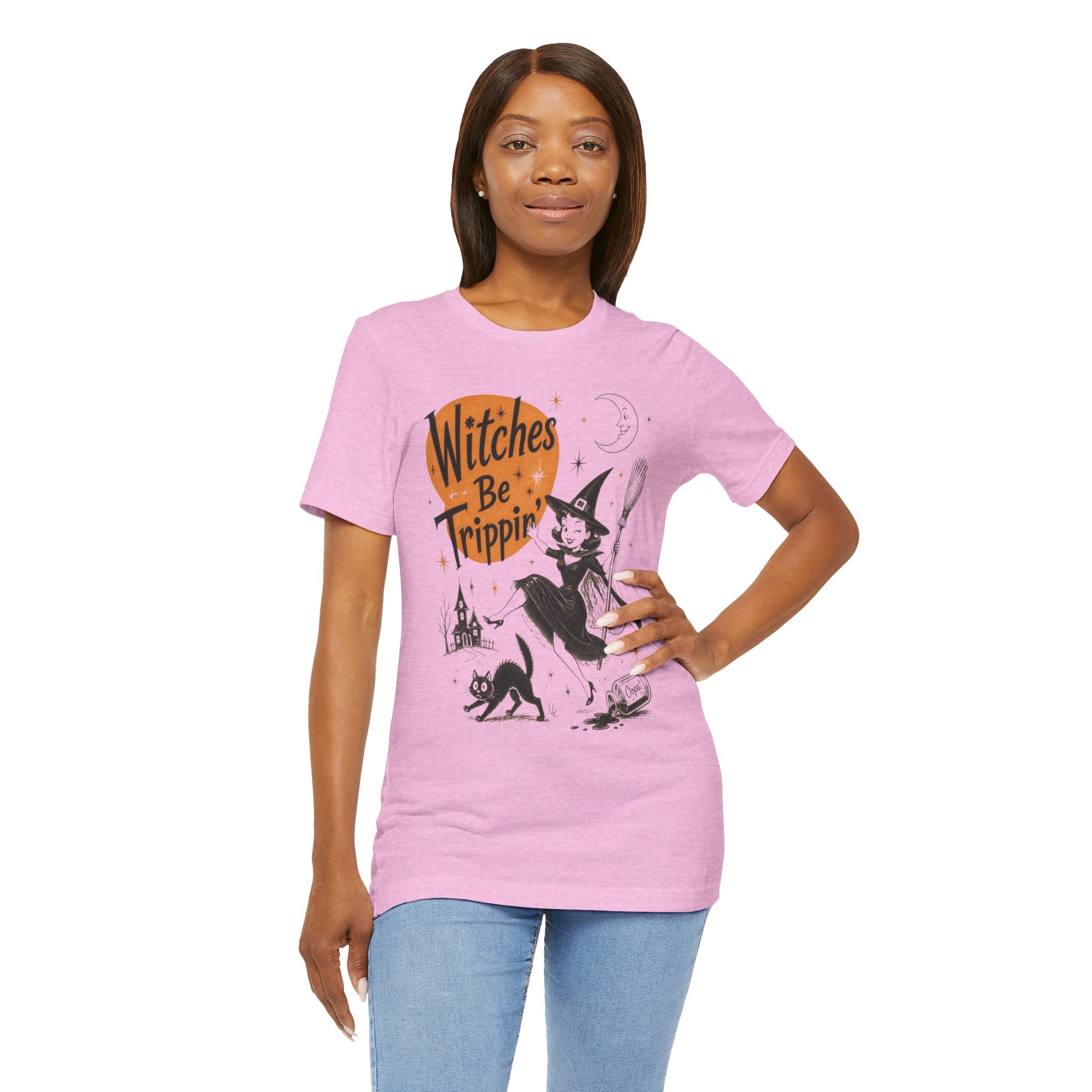 Witches Be Trippin' Halloween Tee - Cute Witch Cat Graphic T-Shirt