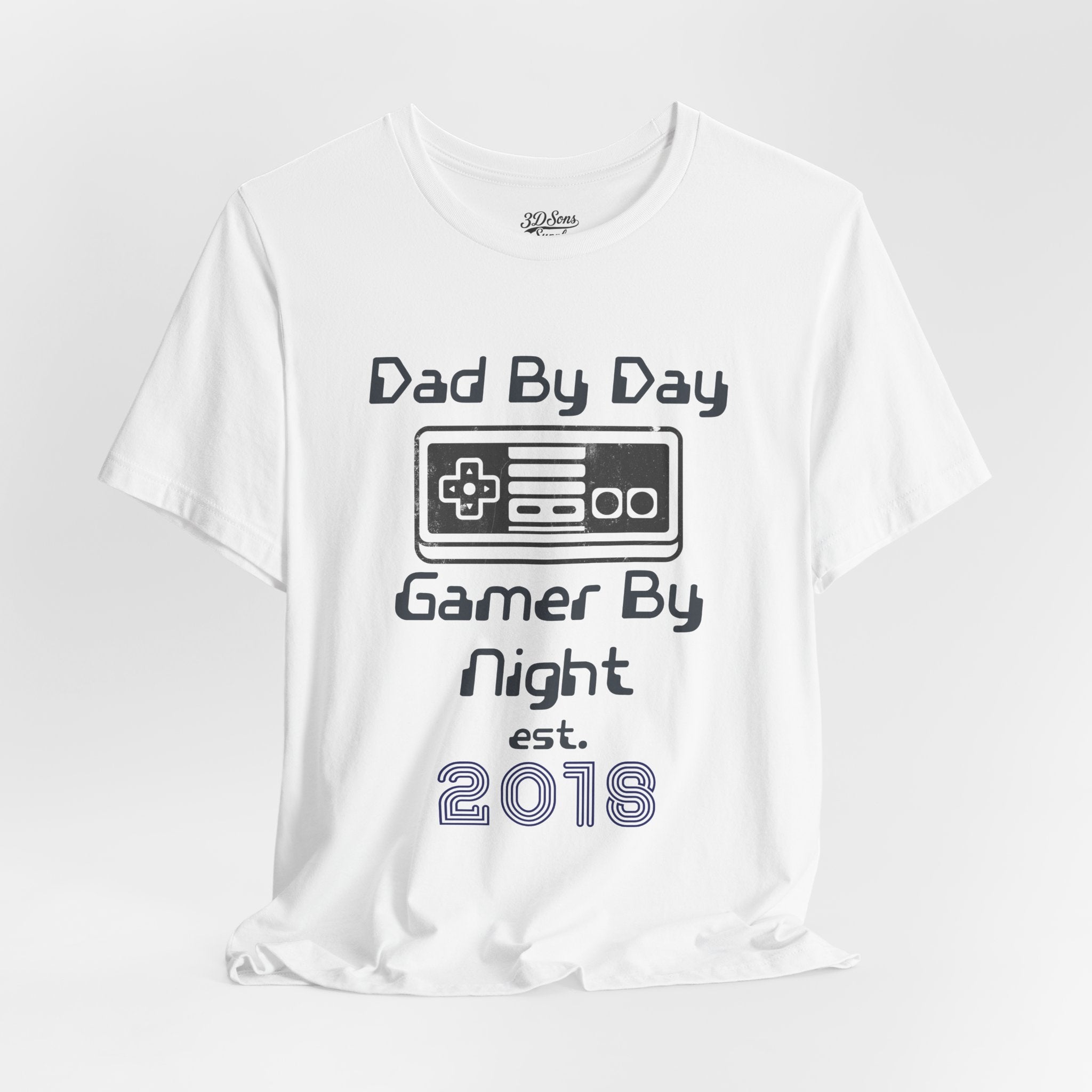 Personalized Dad By Day Gamer By Night T-Shirt — Established 2018 Retro Controller Tee