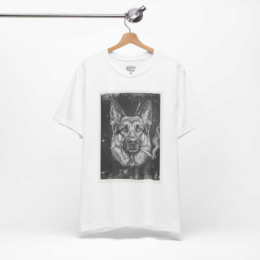 German Shepard Smoke Photo Tee — Vintage Pup Graphic T-Shirt