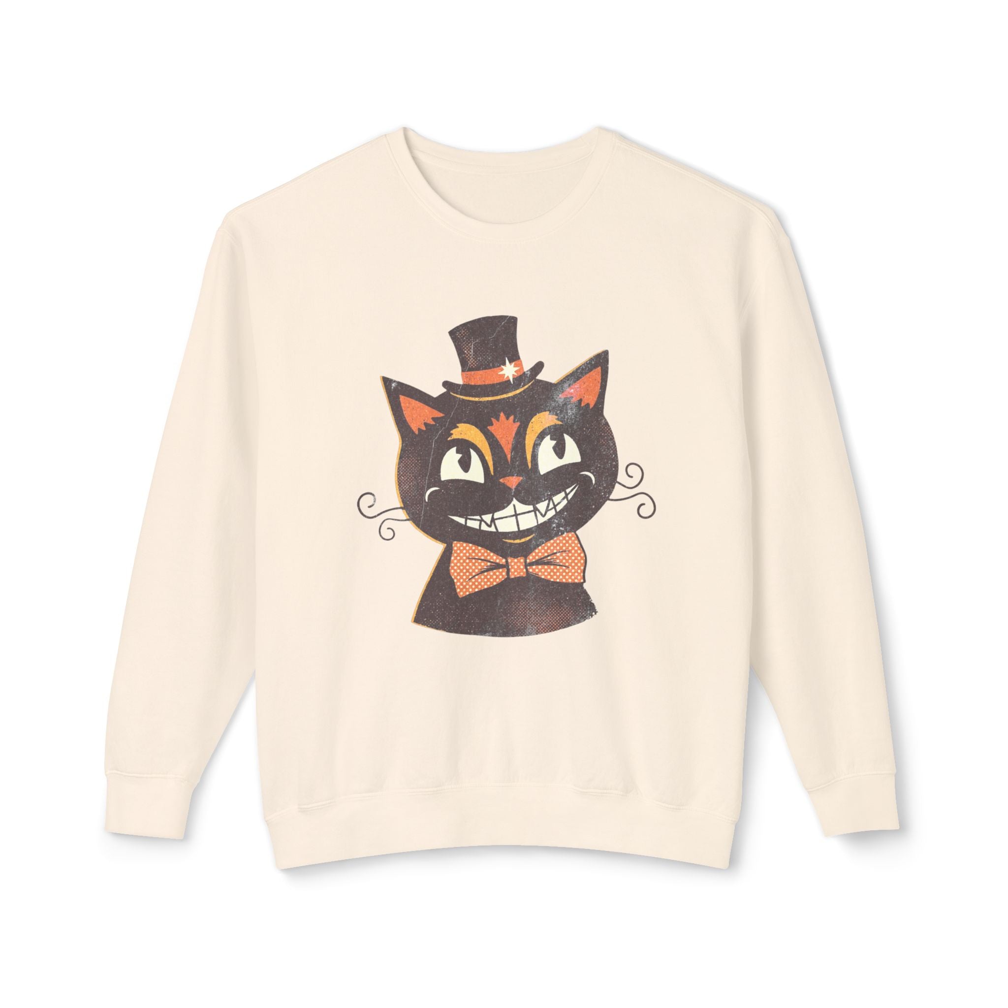 Vintage Smiling Black Cat Crewneck Sweatshirt | Halloween Top