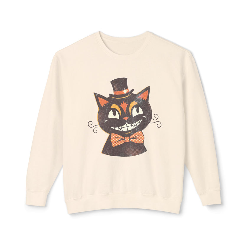 Vintage Smiling Black Cat Crewneck Sweatshirt | Halloween Top