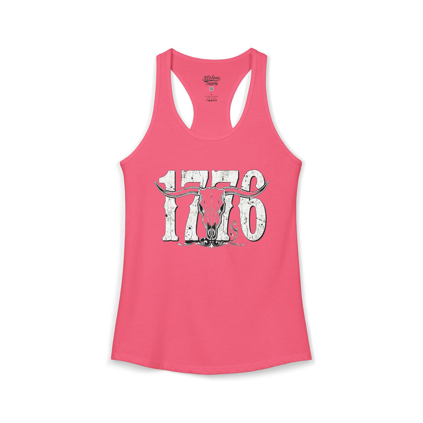 1776 Longhorn Skull Women's Racerback Tank
