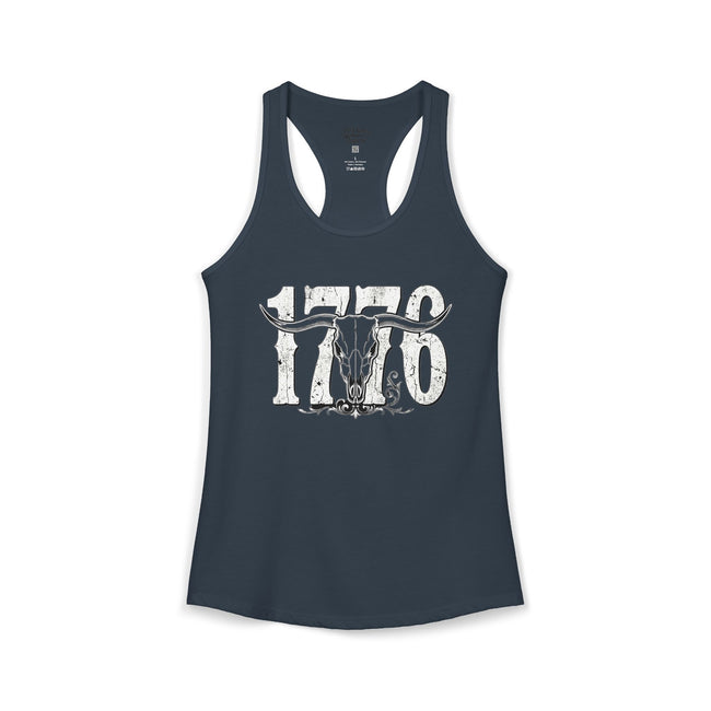 1776 Longhorn Skull Women's Racerback Tank
