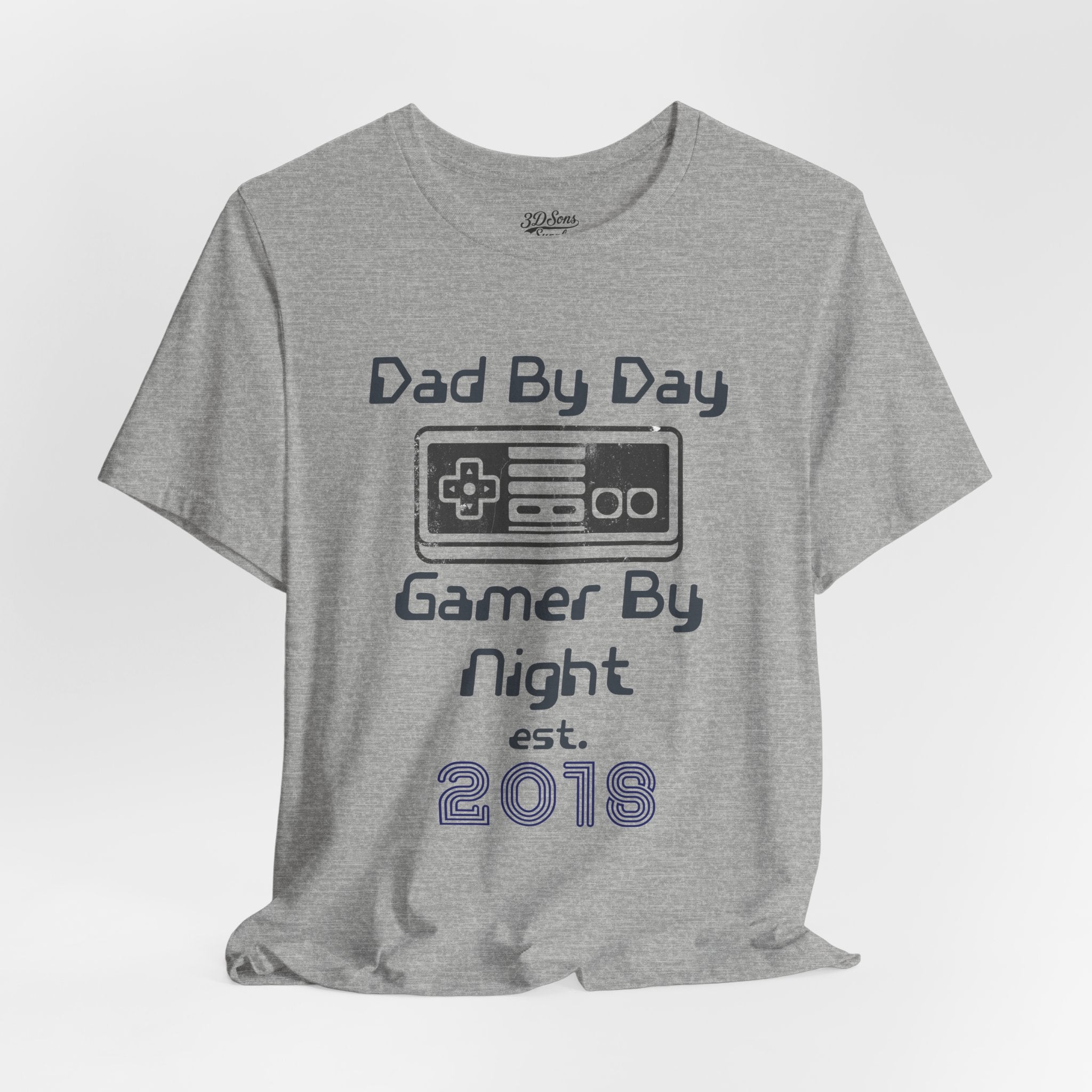 Personalized Dad By Day Gamer By Night T-Shirt — Established 2018 Retro Controller Tee