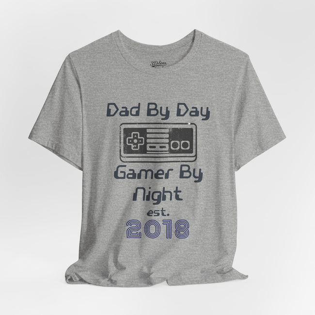 Personalized Dad By Day Gamer By Night T-Shirt — Established 2018 Retro Controller Tee