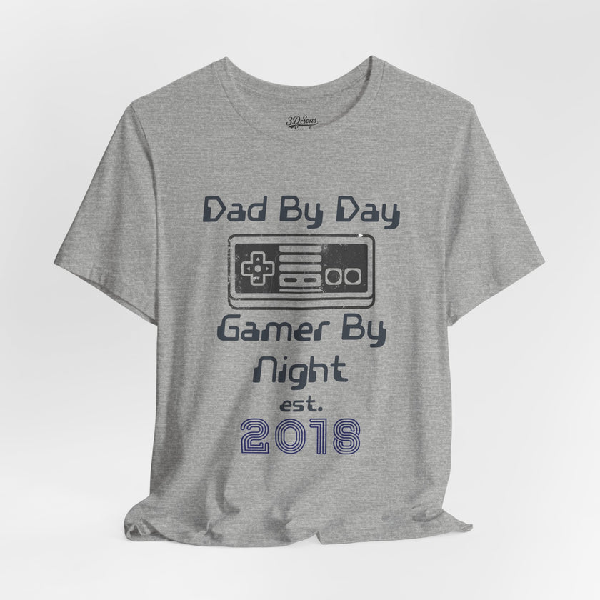 Personalized Dad By Day Gamer By Night T-Shirt — Established 2018 Retro Controller Tee
