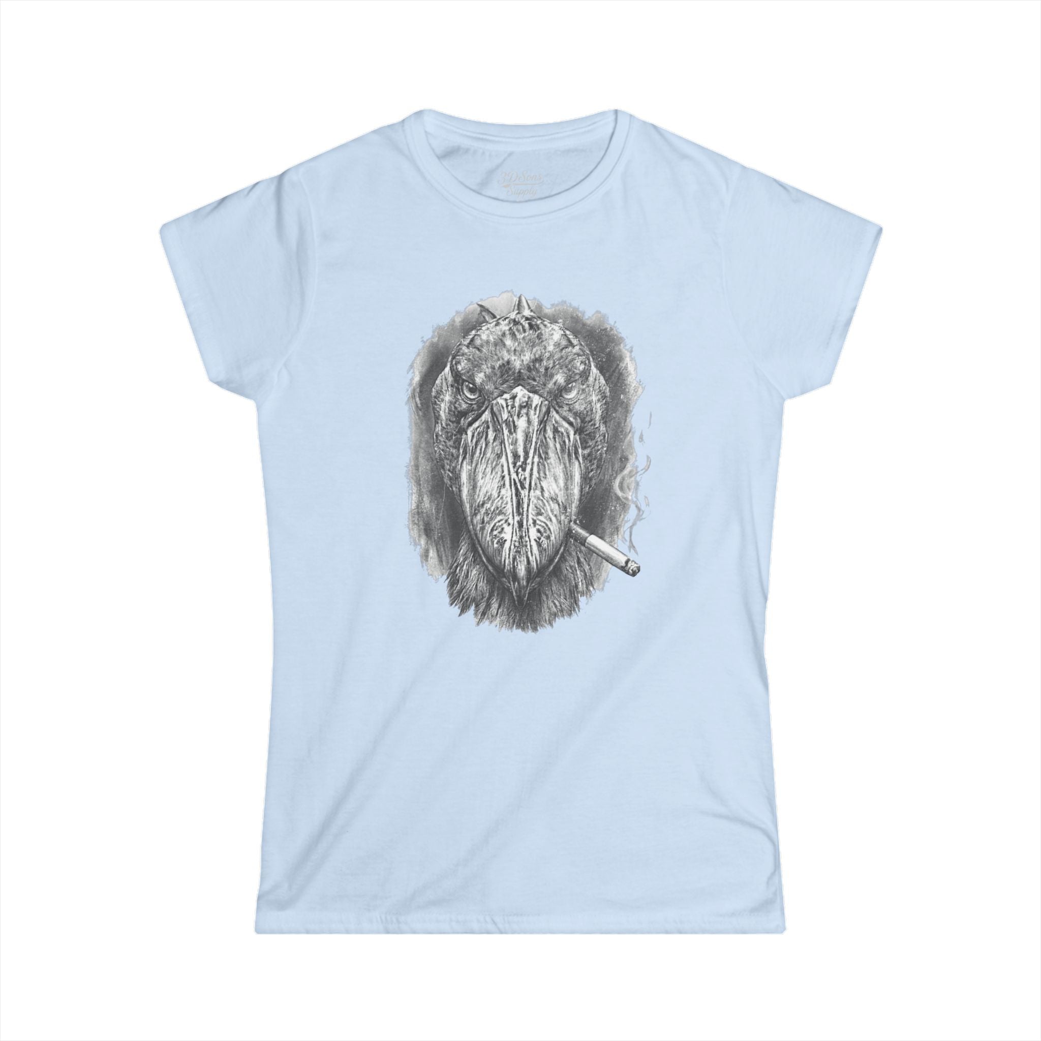 Shoebill Stork Portrait Retro Smoking Graphic Tee — Women's Softstyle T‑Shirt