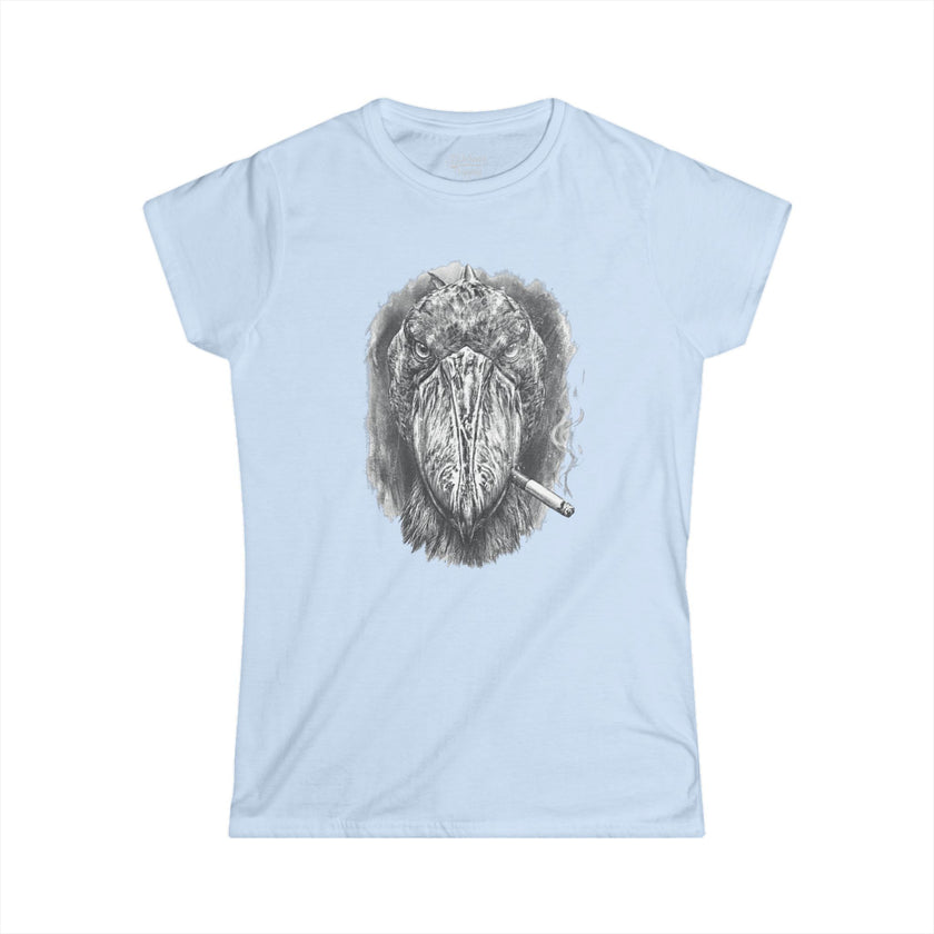 Shoebill Stork Portrait Retro Smoking Graphic Tee — Women's Softstyle T‑Shirt