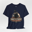 Sawyer Family Chainsaw Repair Graphic Tee — Vintage Horror Movie Logo T-Shirt