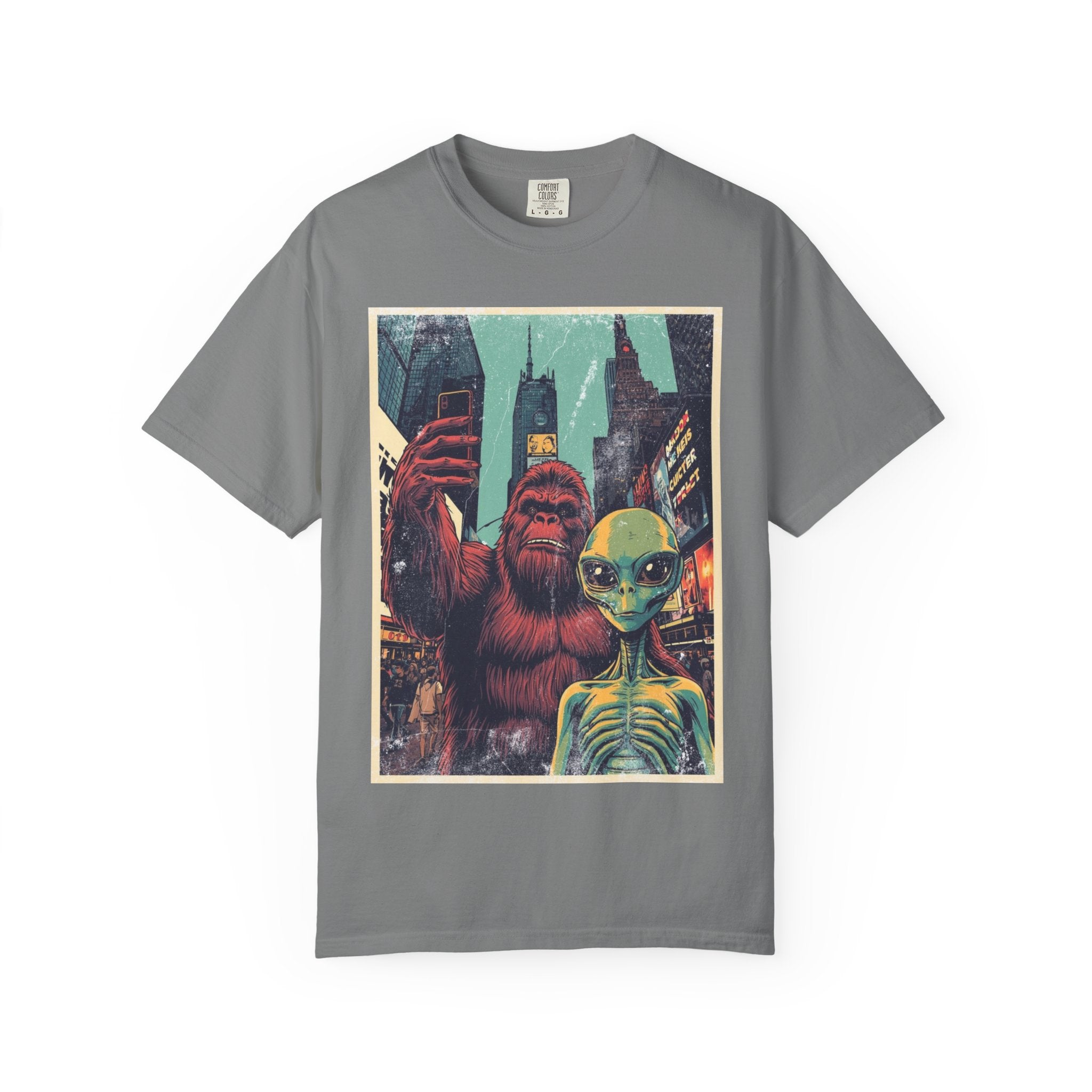 Alien & Bigfoot New York Times Square T-Shirt — Funny Urban Cryptid Tee