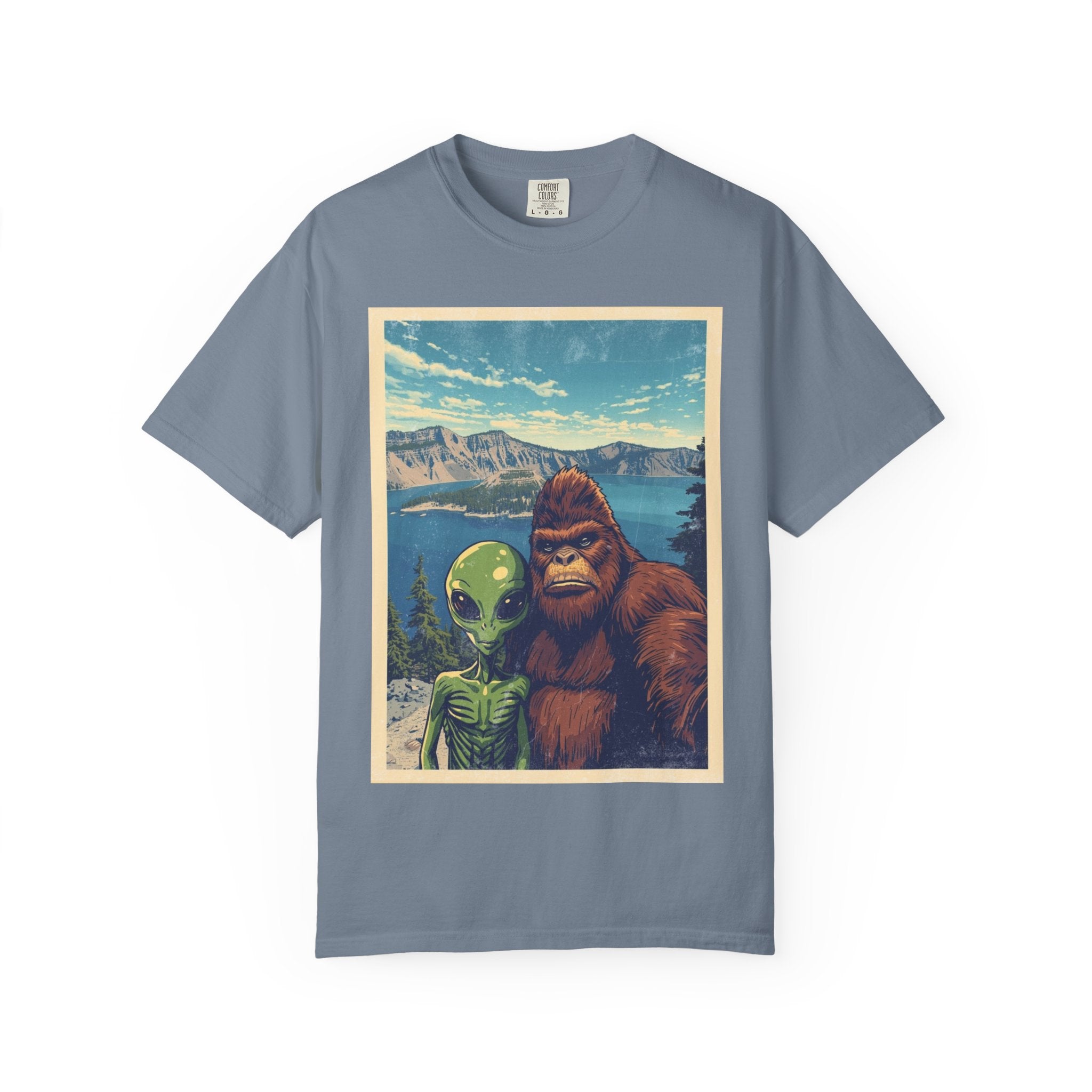 Crater Lake Alien & Bigfoot T-Shirt — National Park Adventure Tee