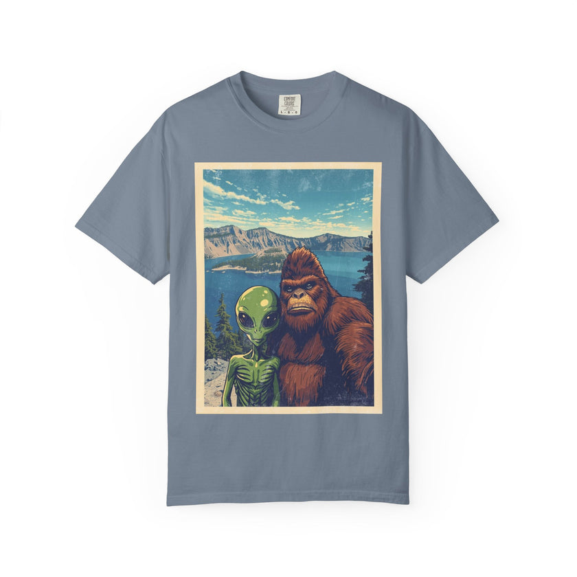 Crater Lake Alien & Bigfoot T-Shirt — National Park Adventure Tee